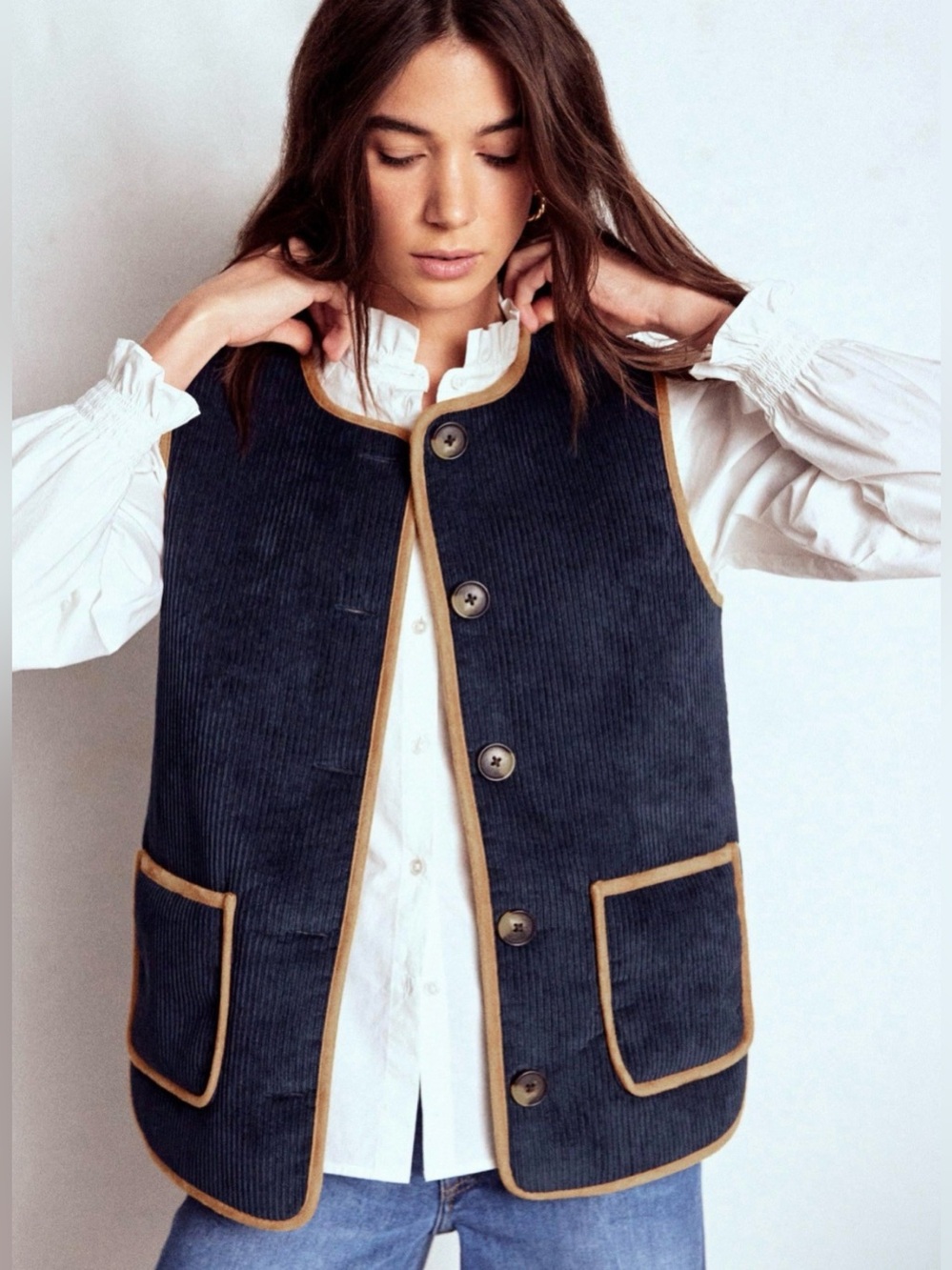 Classic Navy Blue Vest with Contrast Trim - Navy